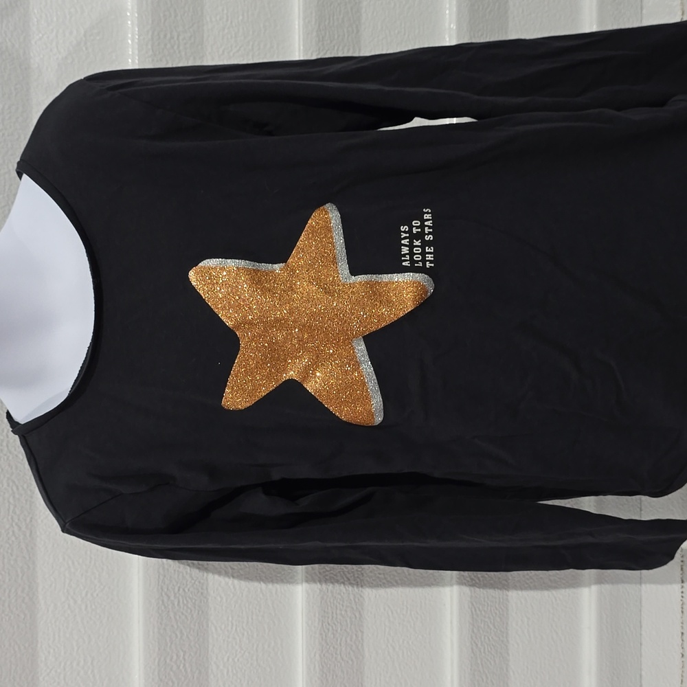 H&M Black Long Sleeve With Gold Star Shirt Size 8/10 - Picture 2 of 10